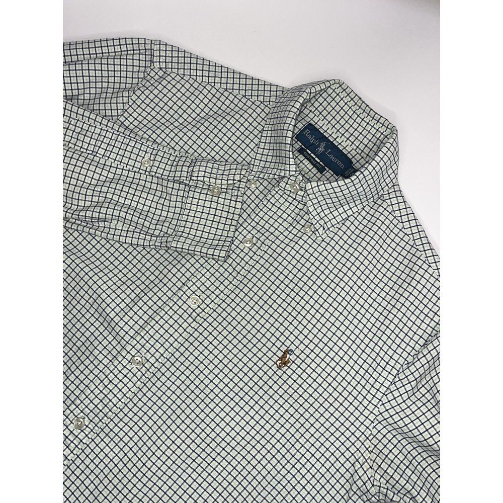 Ralph Lauren Small Shirt Mens Blue Green White Long Sleeve Button Up Custom Fit‎